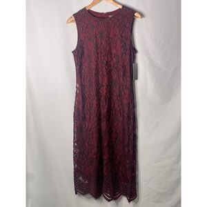 Sharagano Womens Floral Lace Sheath Dress Eggplant Black 3W9F13PX3 Size 8